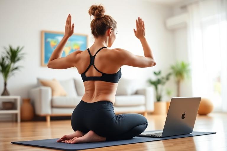 Person training at home during a virtual coaching session